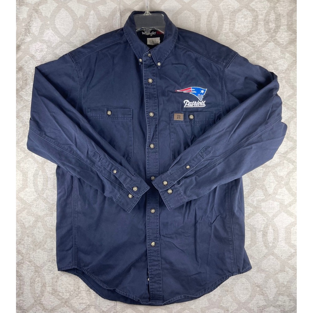 VF Jeanswear Wrangler Riggs Workwear New England Patriots Men L Shirt Blue Heavy